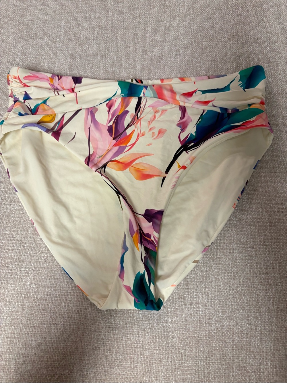 NWOT Calia Floral High-Waist Swim Bottoms in Cream and Multicolor Size XL